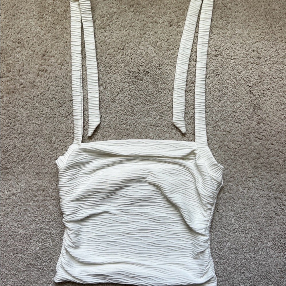 SHEIN White Textured Tie-Strap Crop Top – Women’s Size Medium (US 6)